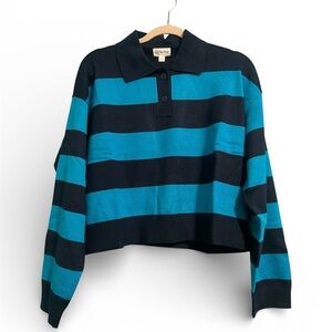 blue striped sweater, size L